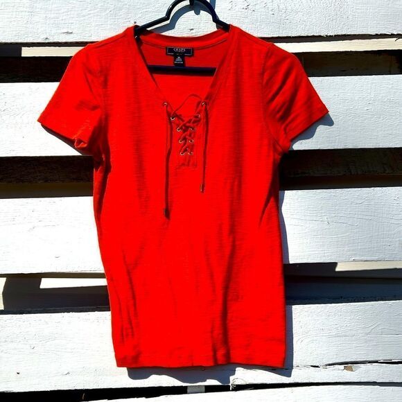 CHAPS Lace Up Top - Picture 2 of 5